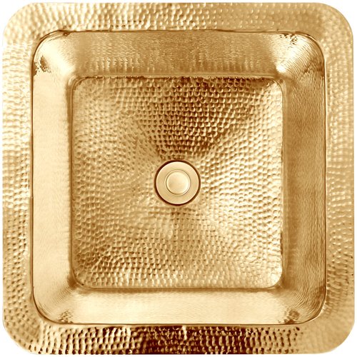 Linkasink Bathroom Sinks - Unlacquered Brass - C005-PB Small Square Sink - 16 x 16 x 8 with 1.5" Drain Hole - Polished Unlacquered Brass