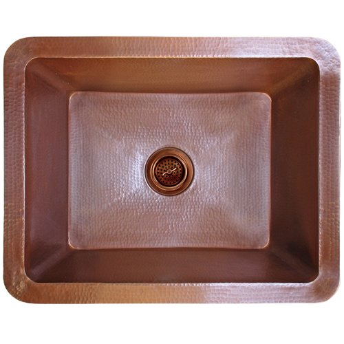 Linkasink Kitchen Sinks - Copper - C061 WC Single Bowl Sink - 25 x 20 x 10 with 3.5" Drain Hole - Weathered Copper