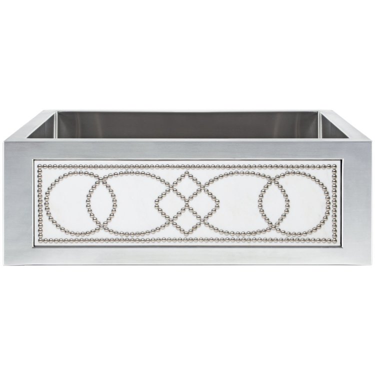 Linkasink Kitchen Farmhouse Sinks - C070-30-SS Stainless Steel Inset Apron Front Sink - Hand Hammered - PNL303 -White Marble