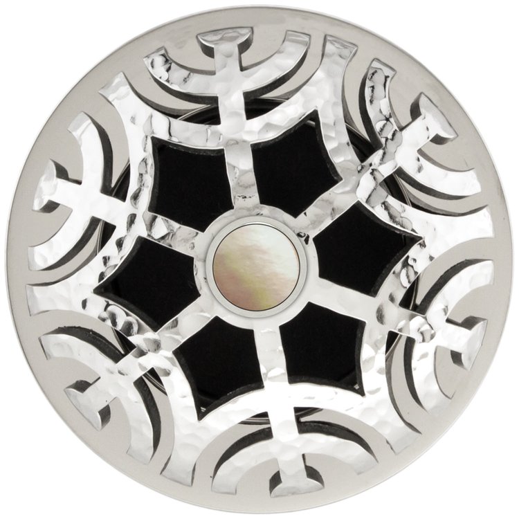 Linkasink - D011 PH-SCR02-N - 1.5" Grid Strainer - Polished Hammered Stainless Steel - Maze with Mother of Pearl Screw - No Overflow