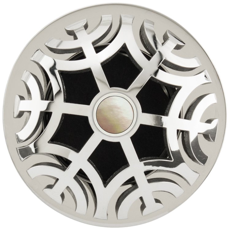 Linkasink - D011 PS-SCR02-N - 1.5" Grid Strainer - Polished Smooth Stainless Steel - Maze with Mother of Pearl Screw - No Overflow