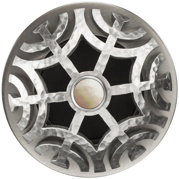 Linkasink - D011 SH-SCR02-N - 1.5" Grid Strainer - Satin Hammered Stainless Steel - Maze with Mother of Pearl Screw - No Overflow