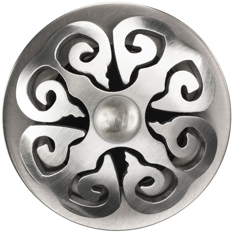 Linkasink - D012 SS-SCR01-O - 1.5" Grid Strainer - Satin Smooth Stainless Steel - Hawaiian Quilt with Sphere Screw - Overflow