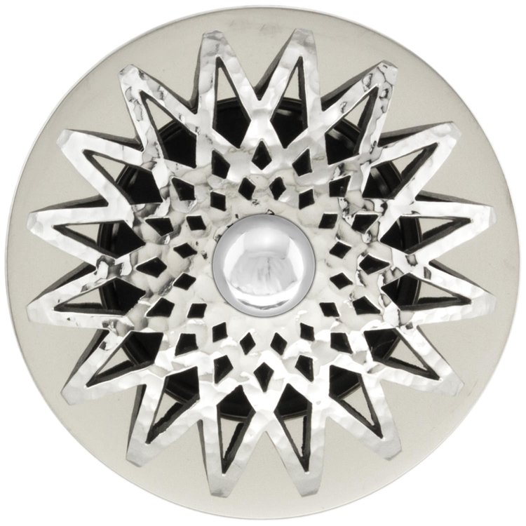 Linkasink - D015 PH-SCR01-O - 1.5" Grid Strainer - Polished Hammered Stainless Steel - Star with Sphere Screw - Overflow