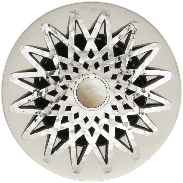 Linkasink - D015 PH-SCR02-N - 1.5" Grid Strainer - Polished Hammered Stainless Steel - Star with Mother of Pearl Screw - No Overflow