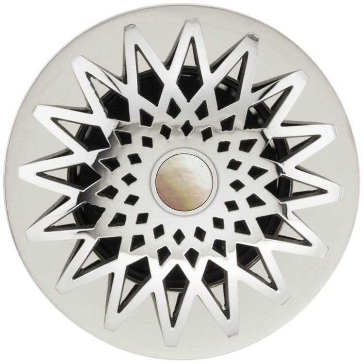 Linkasink - D015 PS-SCR02-N - 1.5" Grid Strainer - Polished Smooth Stainless Steel - Star with Mother of Pearl Screw - No Overflow