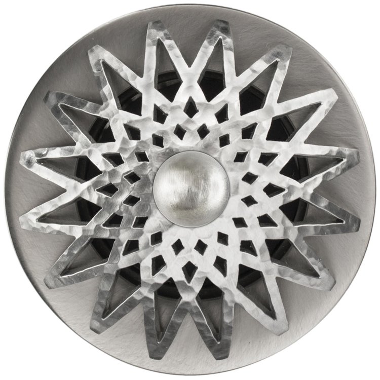 Linkasink - D015 SH-SCR01-N - 1.5" Grid Strainer - Satin Hammered Stainless Steel - Star with Sphere Screw - No Overflow