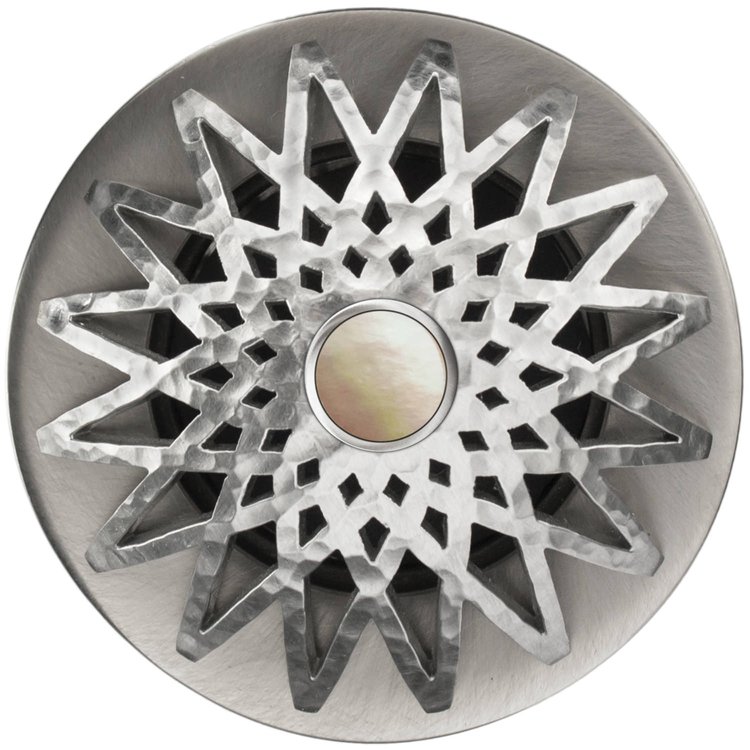 Linkasink - D015 SH-SCR03-O - 1.5" Grid Strainer - Satin Hammered Stainless Steel - Star with White Stone Screw - Overflow