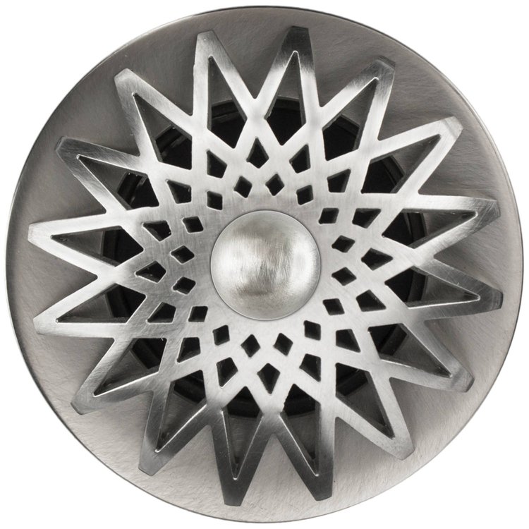 Linkasink - D015 SS-SCR01-O - 1.5" Grid Strainer - Satin Smooth Stainless Steel - Star with Sphere Screw - Overflow