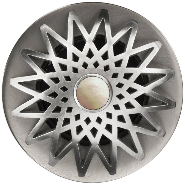 Linkasink - D015 SS-SCR02-N - 1.5" Grid Strainer - Satin Smooth Stainless Steel - Star with Mother of Pearl Screw - No Overflow