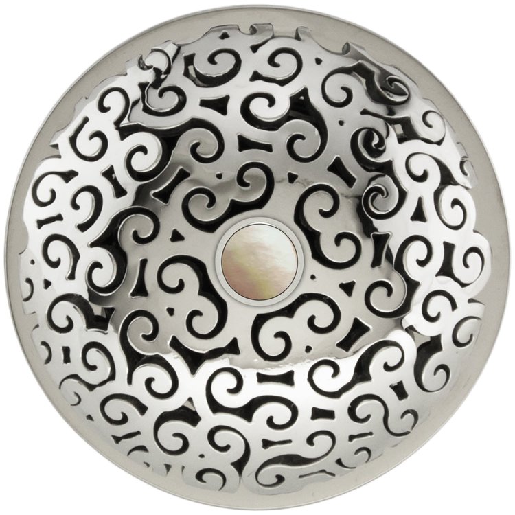 Linkasink - D016 PS-SCR03-O - 1.5" Grid Strainer - Polished Smooth Stainless Steel - Swirl with White Stone Screw - Overflow