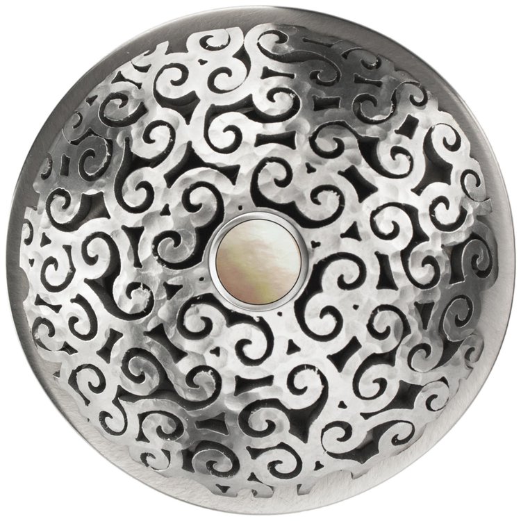 Linkasink - D016 SH-SCR02-N - 1.5" Grid Strainer - Satin Hammered Stainless Steel - Swirl with Mother of Pearl Screw - No Overflow