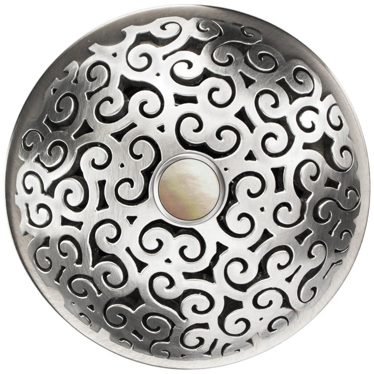 Linkasink - D016 SS-SCR02-O - 1.5" Grid Strainer - Satin Smooth Stainless Steel - Swirl with Mother of Pearl Screw - Overflow