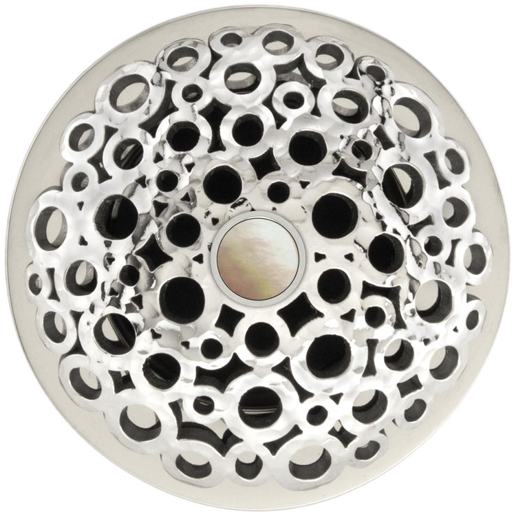 Linkasink - D017 PH-SCR03-N - 1.5" Grid Strainer - Polished Hammered Stainless Steel - Loop with White Stone Screw - No Overflow