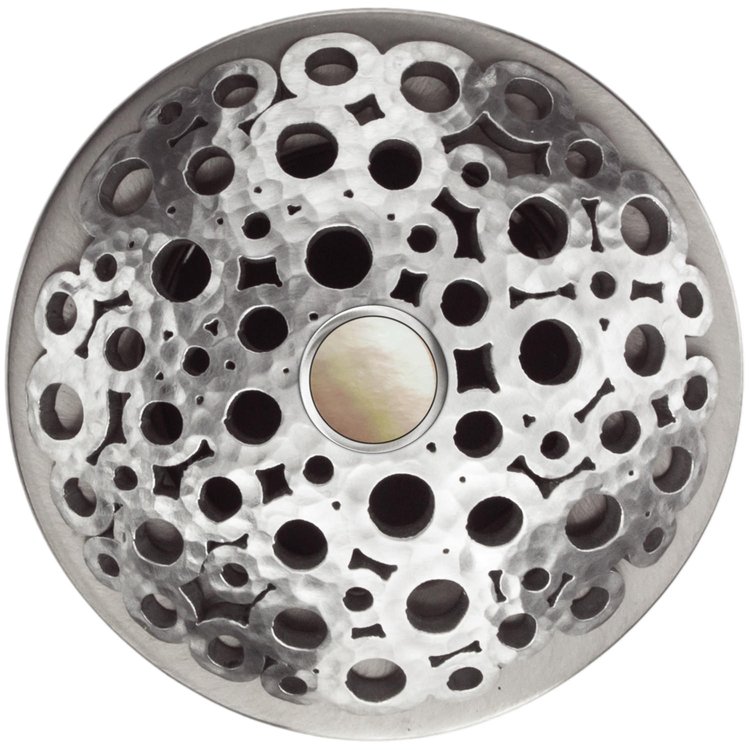 Linkasink - D017 SH-SCR03-O - 1.5" Grid Strainer - Satin Hammered Stainless Steel - Loop with White Stone Screw - Overflow