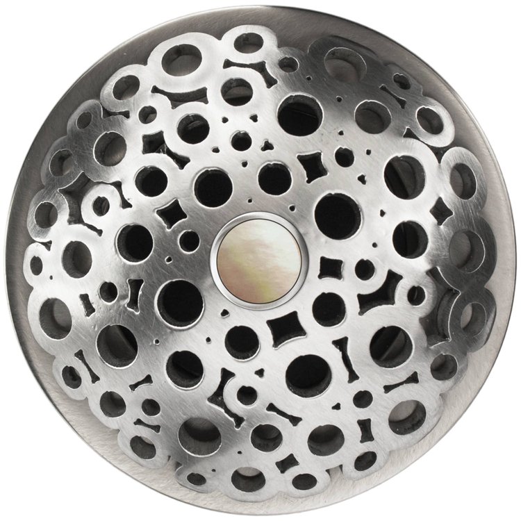 Linkasink - D017 SS-SCR02-O - 1.5" Grid Strainer - Satin Smooth Stainless Steel - Loop with Mother of Pearl Screw - Overflow