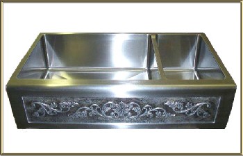 Elite Bath Kitchen Sinks Farmhouse - Stainless Steel Chameleon SS40DBN 40" Double Bullnose Sink 40 x 22.5" - Includes Art Panel