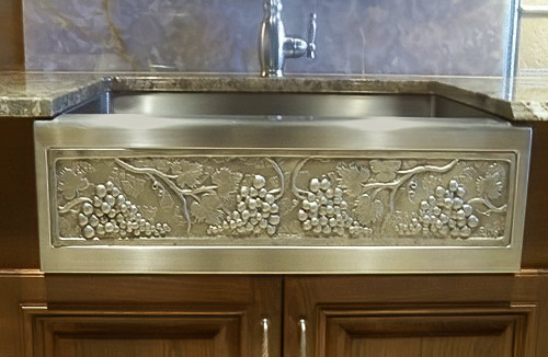 Elite Bath Kitchen Sinks Farmhouse - Stainless Steel Chameleon SS40SBN 40" Single Bullnose Sink 40 x 22.5" - Includes Art Panel