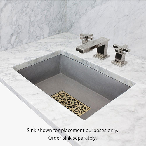Linkasink Sink Grate - GM001 UB - Filigree Metal Grate for Concrete AC05 - Satin Unlacquered Brass