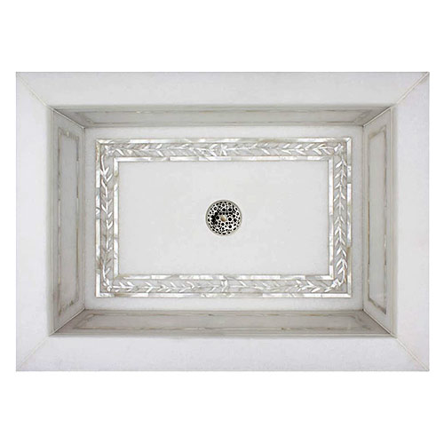Linkasink Bathroom Sinks - White Marble with Mother of Pearl Inlay - MI09 Rectangular Laurel Drop-In Bath Sink