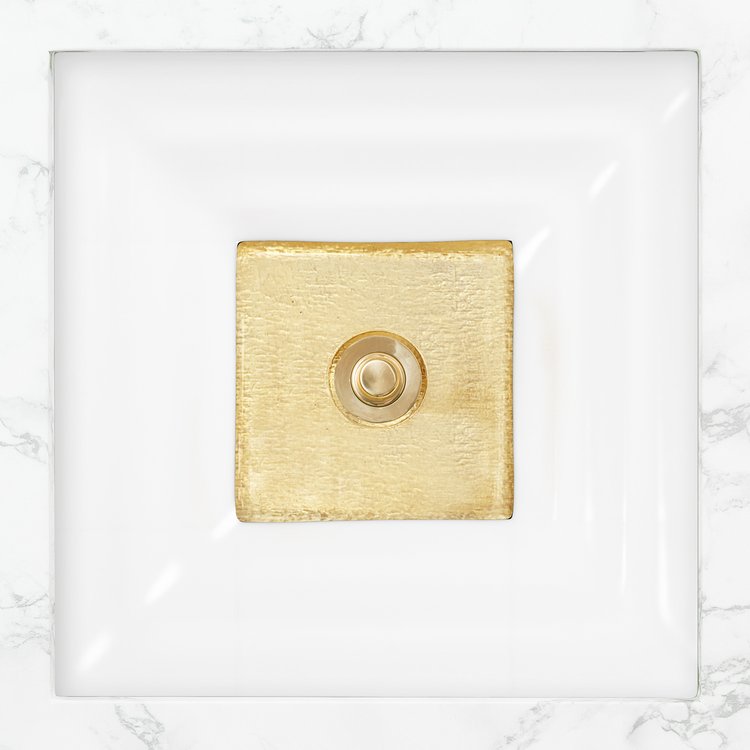Linkasink Bathroom Sinks - Artisan Glass - AG03E-01GLD - WINDOW Square - White Glass with Gold Accent - Undermount - OD: 16.5" x 16.5" x 4" - ID: 14" x 14"