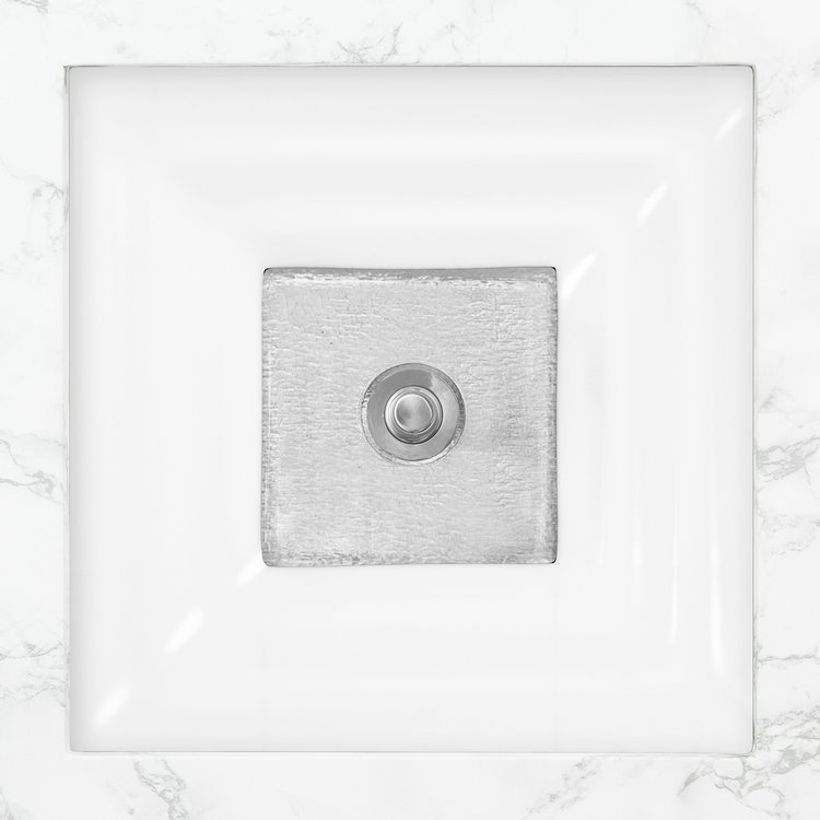 Linkasink Bathroom Sinks - Artisan Glass - AG03E-01SLV - WINDOW Square - White Glass with Silver Accent - Undermount - OD: 16.5" x 16.5" x 4" - ID: 14" x 14"
