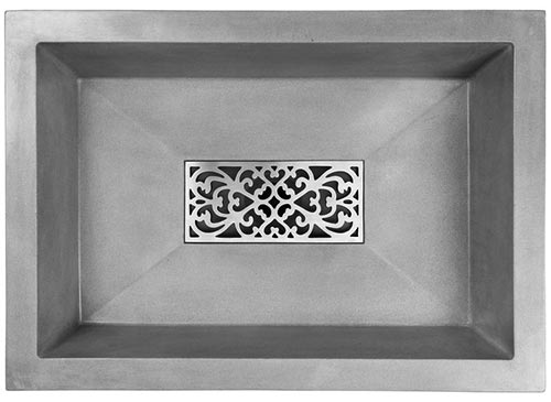 Linkasink AC05DI G - OLIVER - Concrete Rectangle Sink with Grate Recess - Gray - Drop-in - 20.25" x 14.25" x 6.25” - Interior 18" x 12”