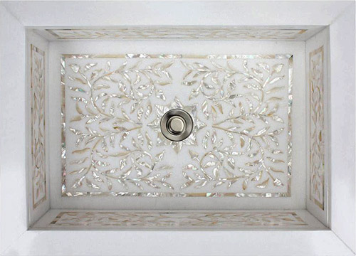 Linkasink Bathroom Sinks - White Marble Mother of Pearl Inlay - MI01 Floral Drop-In Bath Sink