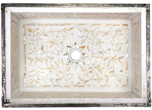 Linkasink White Marble Mother of Pearl Inlay - MI02 Floral Undermount Bath Sink
