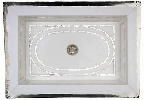 Linkasink White Marble Mother of Pearl Inlay - MI04 Graphic Undermount Bath Sink