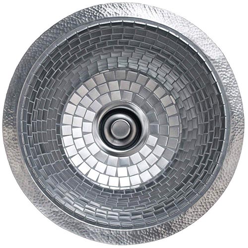 Linkasink V042 Steel Mosaic Tile - Nickel Plated Copper Prep Sink - 1.5 to 3.5" drain