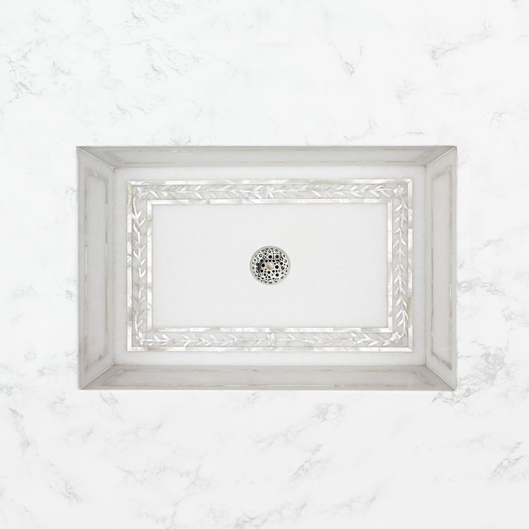 Linkasink MI10 Laurel White Marble with Mother of Pearl Inlay Undermount Bathroom Sink