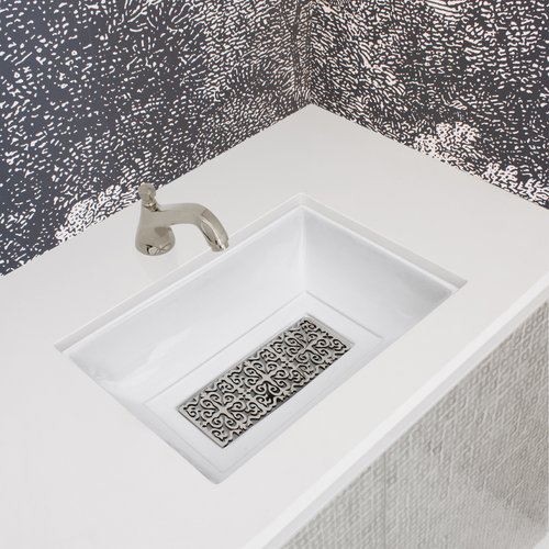 Linkasink Bathroom Sinks - Linkasink P008-W Tiffany - White Porcelain - Decorative Grate G001 - Filigree