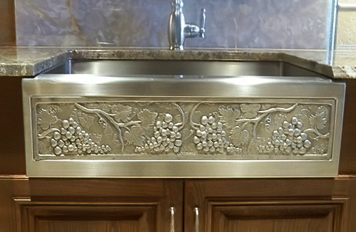 Elite Bath Kitchen Sinks Farmhouse - Stainless Steel Chameleon SS38SSQ 38" Single Square Edge Sink - Includes Art Panel
