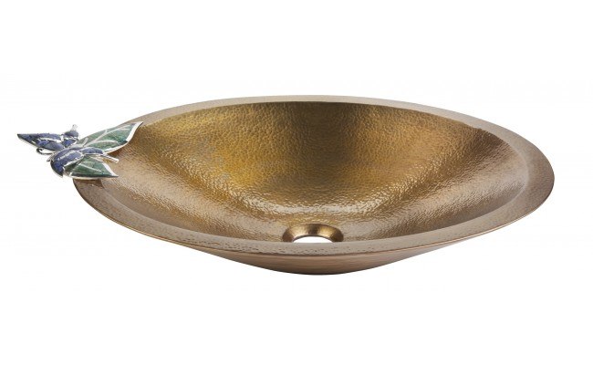 Thompson Traders Sinks - Bathroom - Copper - Masterpiece BRV-1917ASG Chakra with Butterfly Antique Satin Gold Bath Sink - Click Image to Close