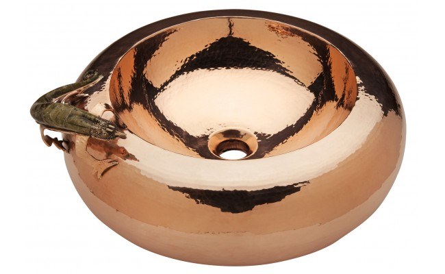 Thompson Traders Sinks - Bathroom - Copper - Masterpiece RDWPC-M Mandala with Gecko Polished Copper Bath Sink - Click Image to Close