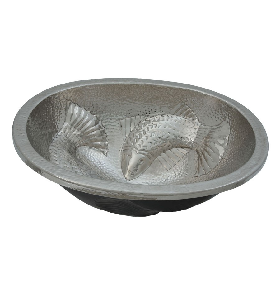 Thompson Traders Sinks - Bathroom Sinks - Zihuatanejo - Oval Fish Shaped Handcrafted Nickel 18 Gauge - 23-1221-C - Hammered Nickel Finish