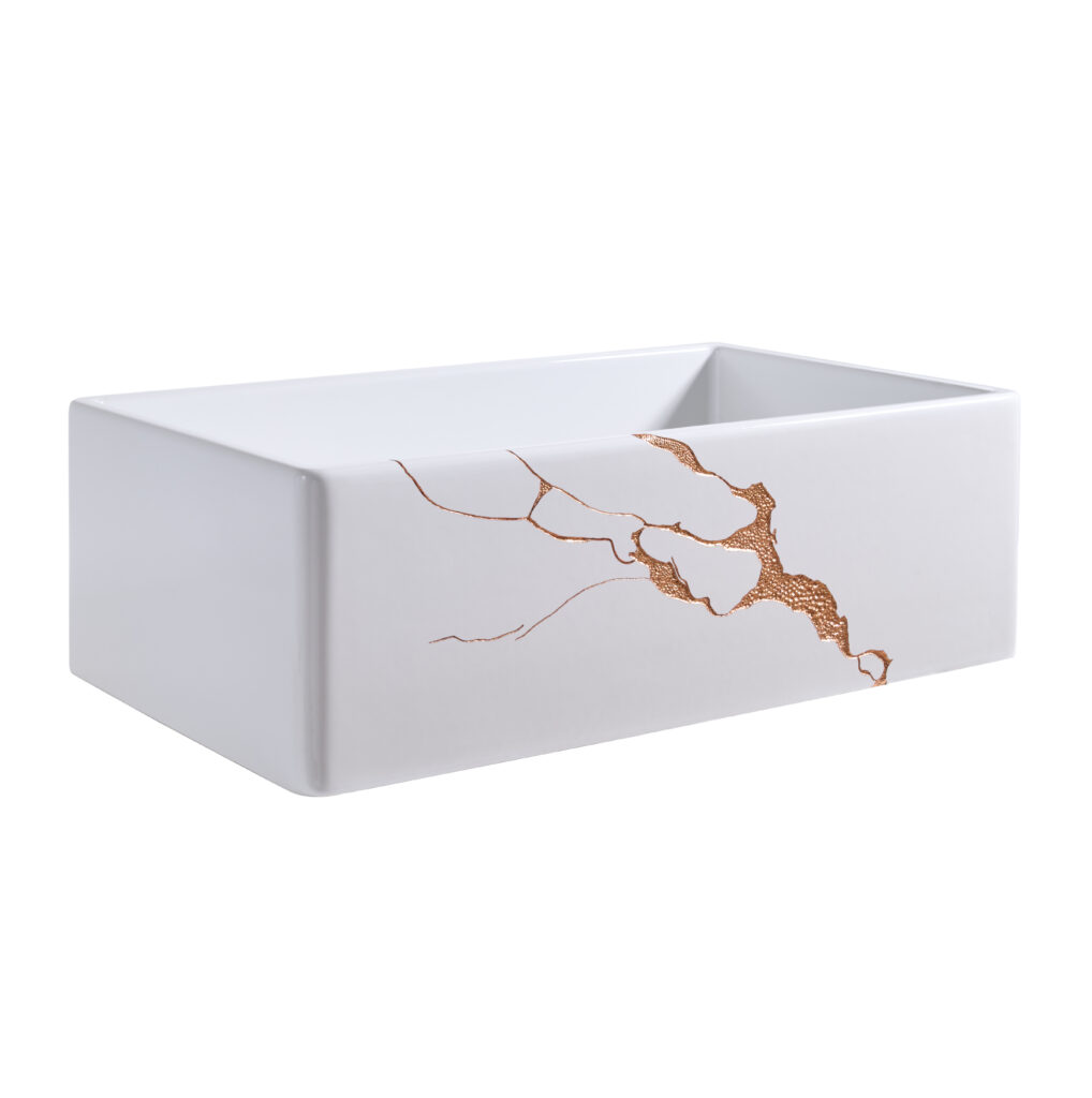 ​​​​​​Thompson Traders Sinks - Kitchen Farmhouse Sink Apron Front - Kintsugi - KSA-KINT-COPPER - Gloss White Finish