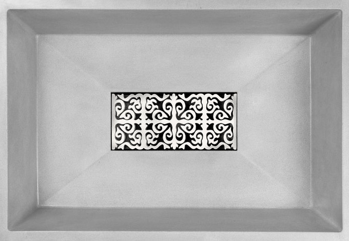 Linkasink Bathroom Sinks - Sink Grates - GM004 PS - Hawaiian Quilt Metal Grate for Concrete AC05 - Pol Stainless Steel - 7.5" x 3.5" x .25"